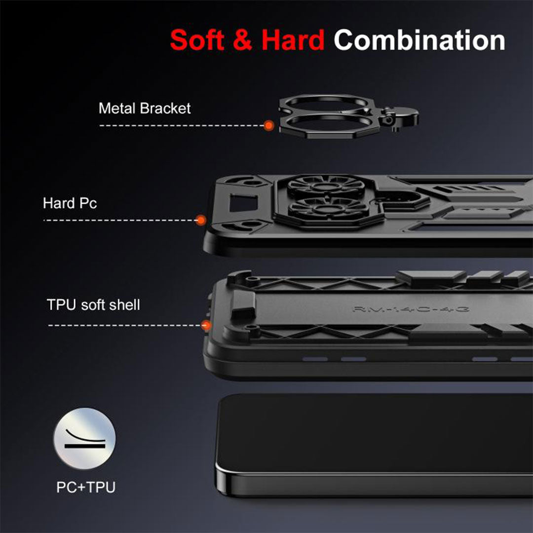 Oppo Reno 12 5G Armor knight Series Camera Protection 2 in 1 Shockproof Phone Cover with Kickstand