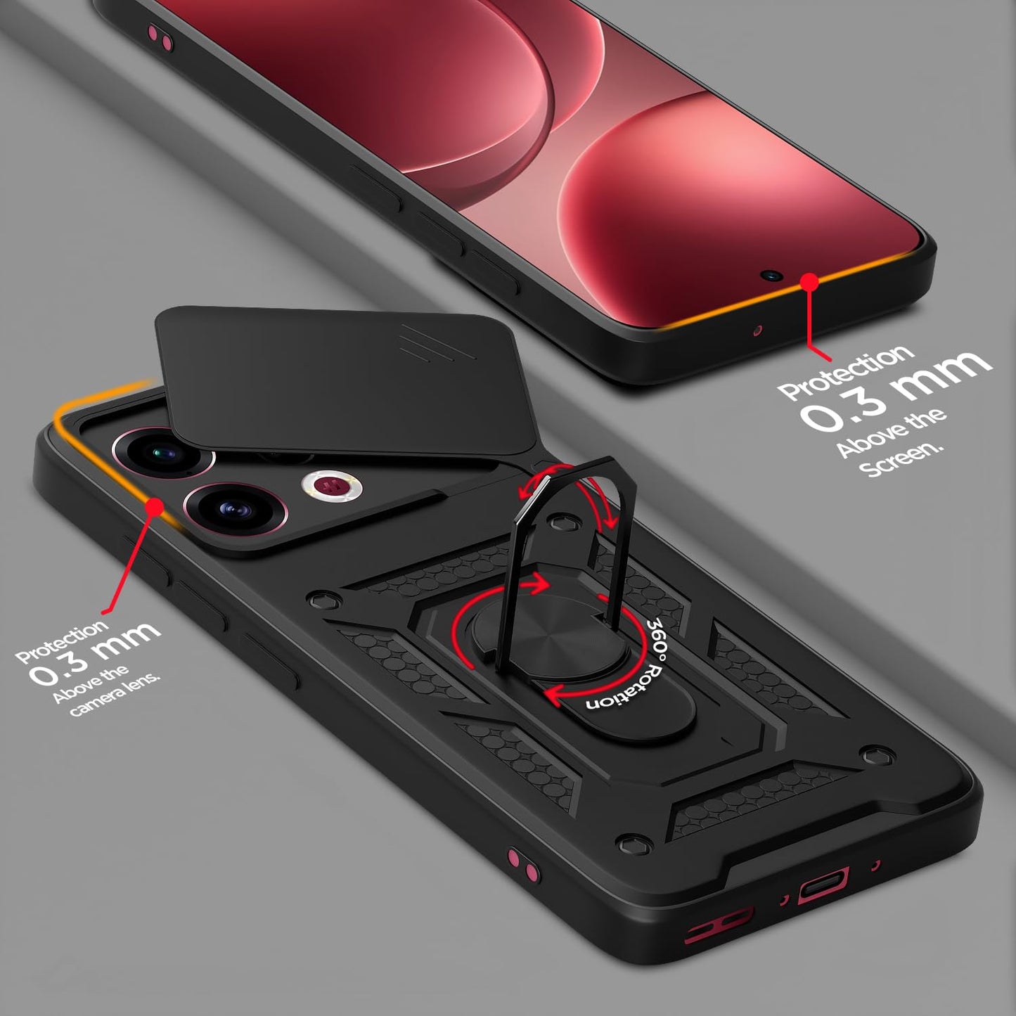Oppo FIND X9 5G Armor Military-grade Case With Sliding Camera Cover & 360 Kickstand