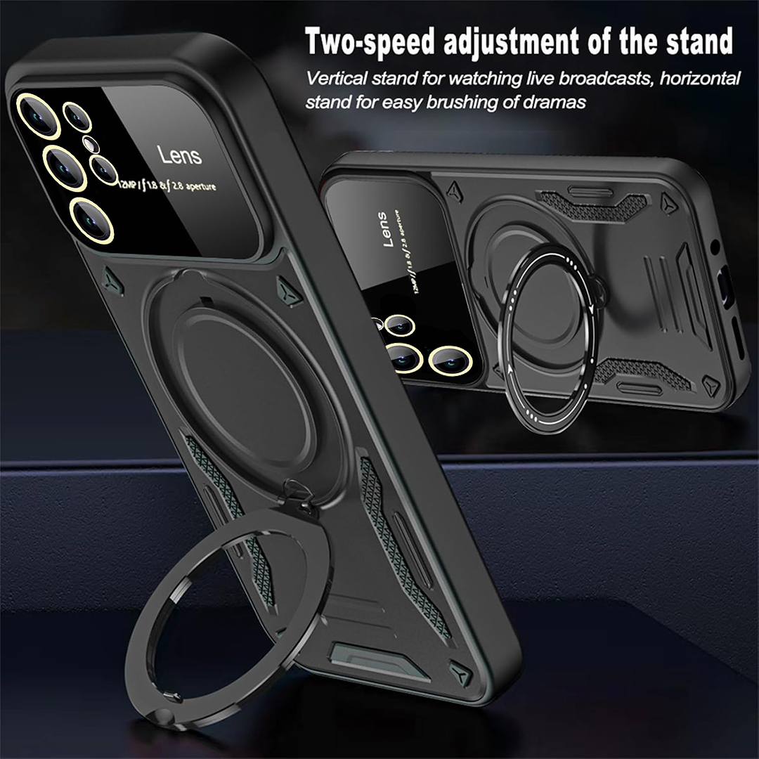 SAMSUNG GALAXY S23 Ultra 5G Heavy Duty Rugged Shockproof Camera Lens Protector Phone Cover with Kickstand