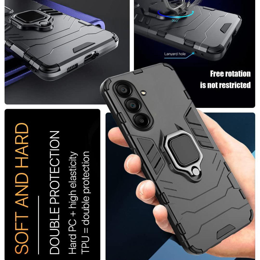 Galaxy A25 5G Black Panther Metal Bracket Shockproof Protective Back Case