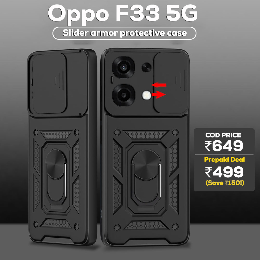 Oppo F33 5G Armor Military-grade Case With Sliding Camera Cover & 360 Kickstand