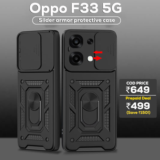 Oppo F33 5G Armor Military-grade Case With Sliding Camera Cover & 360 Kickstand