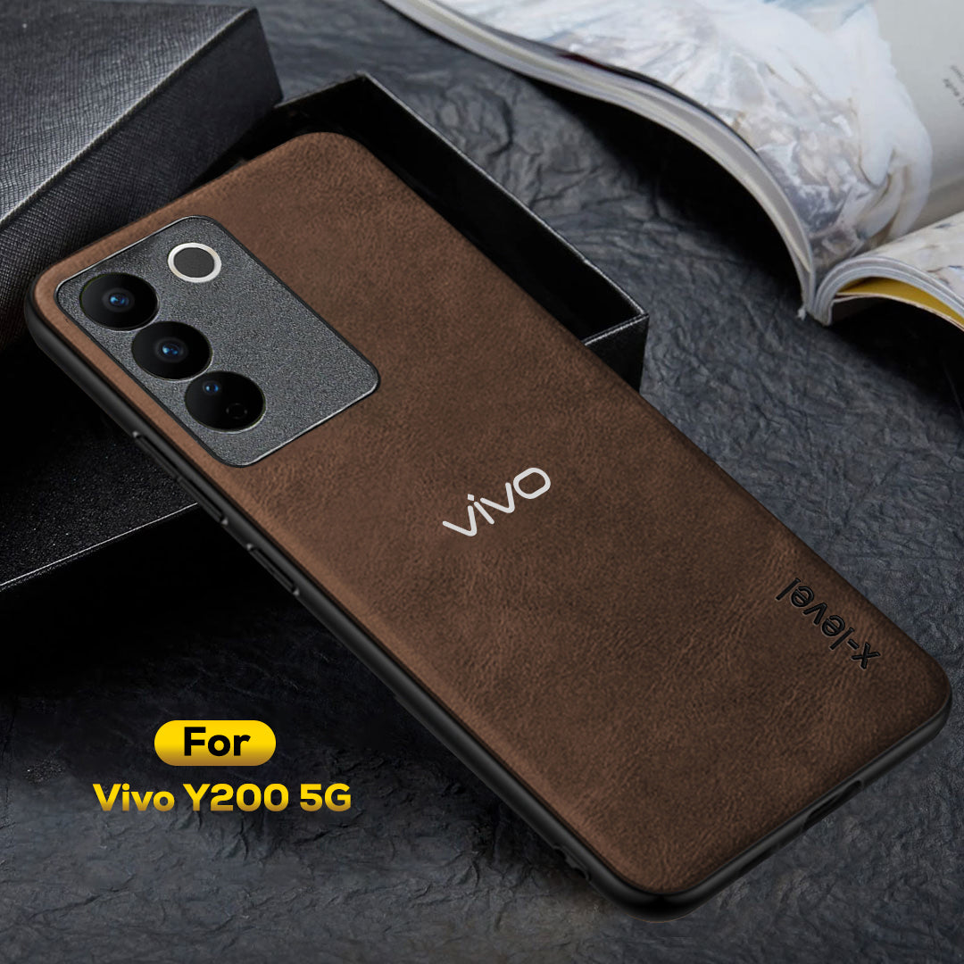 VIVO Y200 5G Business Style PU LEATHER PROTECTIVE BACK CASE WITH CAMERA PROTECTION