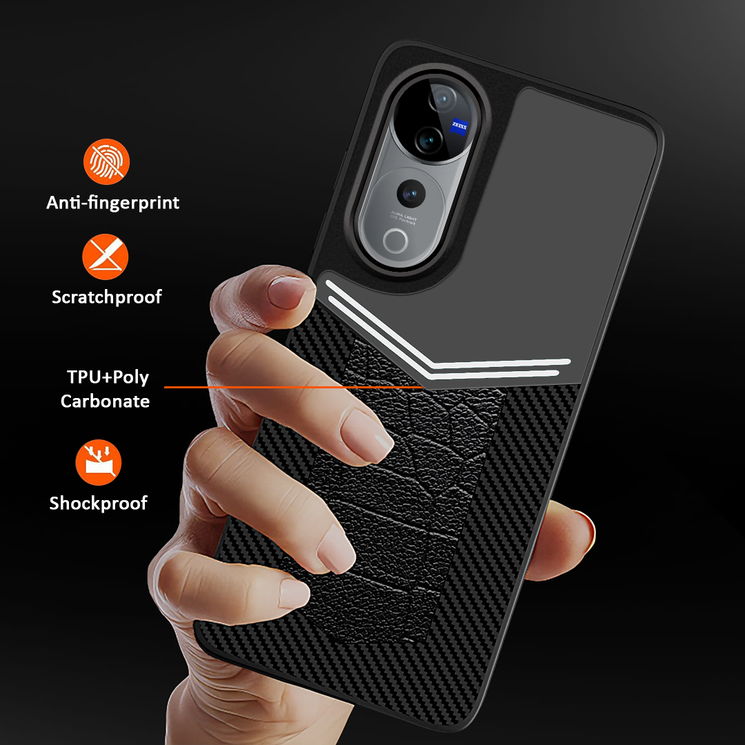 VIVO V40/V40 PRO 5G Ultra Hybrid Carbon Fiber Shockproof TPU + Poly Carbonate Back Cover Case