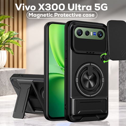 VIVO X300 FE 5G Built-in Ring Stand and Folding Stand, Lens Protection Slider, Magnetic Protective case