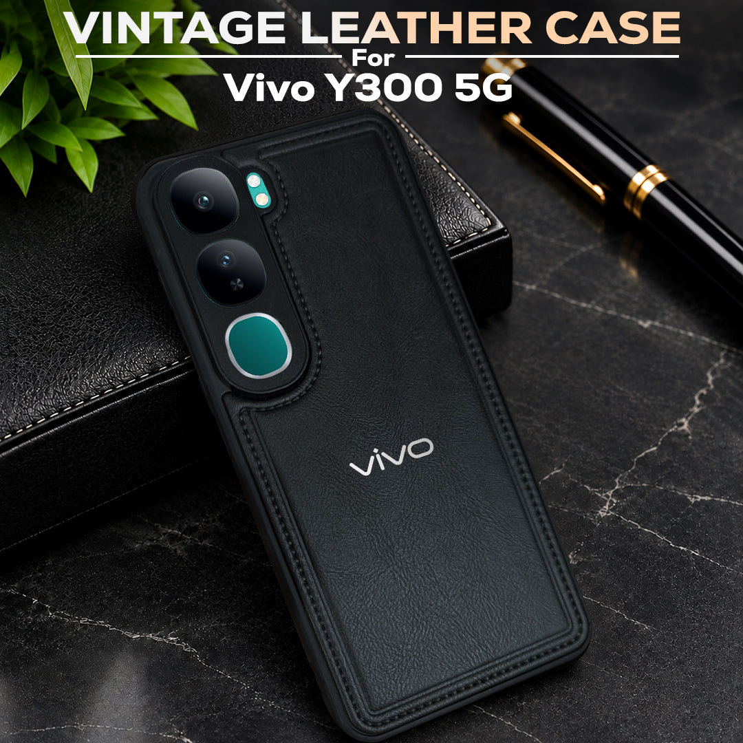 VIVO Y300 5G Vintage Leather Stitched Protective Back Case