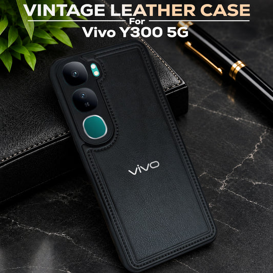 VIVO Y300 5G Vintage Leather Stitched Protective Back Case