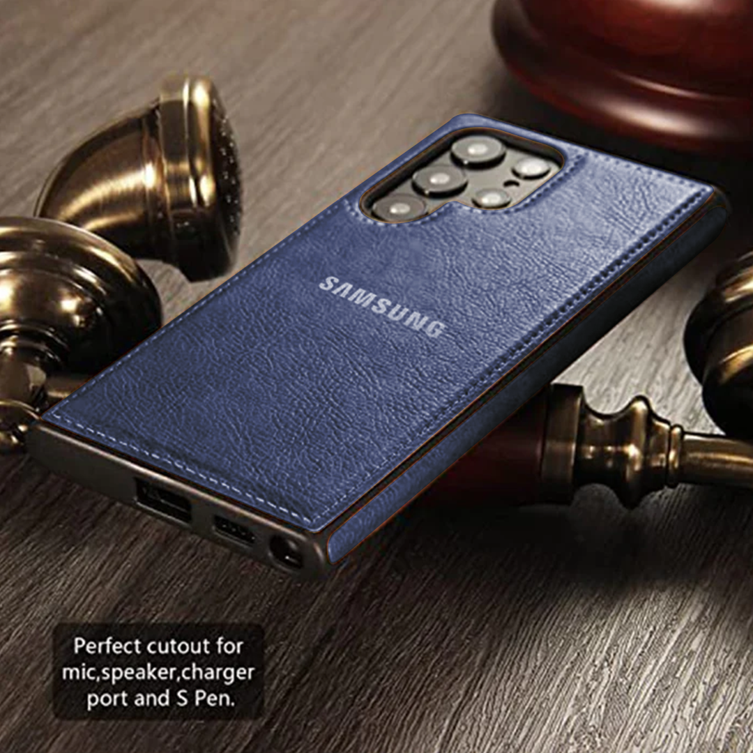 Galaxy S22 ULTRA 5G Drop Protection | Raised Camera Edges Protective Back Leather Case