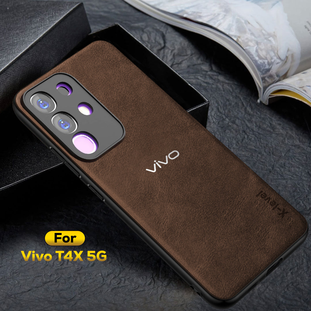 VIVO T4x 5G  Business Style  PU LEATHER PROTECTIVE BACK CASE WITH CAMERA PROTECTION