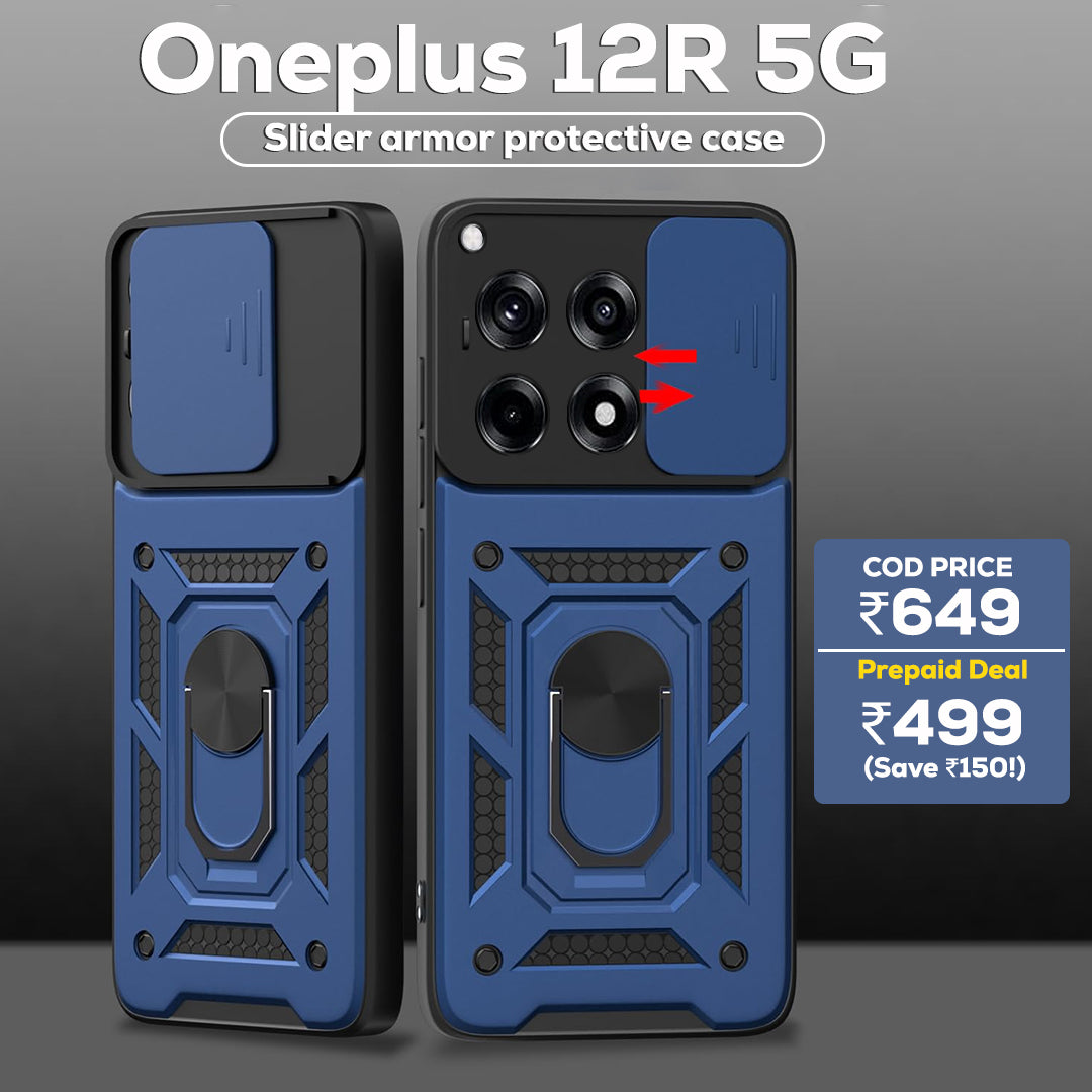 ONEPLUS 12R 5G Armor Military-grade Case With Sliding Camera Cover & 360 Kickstand