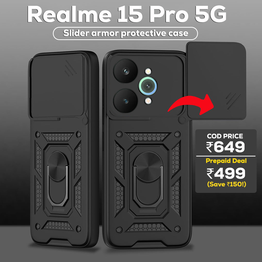 Realme 15 Pro 5G Armor Military-grade Case With Sliding Camera Cover & 360 Kickstand