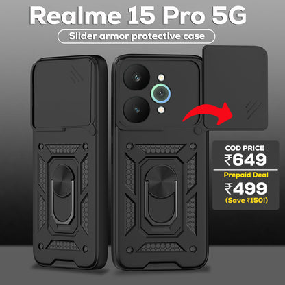 Realme 15 Pro 5G Armor Military-grade Case With Sliding Camera Cover & 360 Kickstand