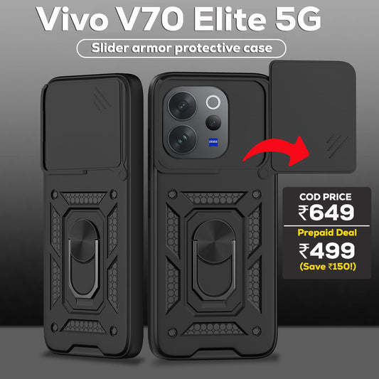 VIVO V70 Elite 5G Armor Military-grade Case With Sliding Camera Cover & 360 Kickstand