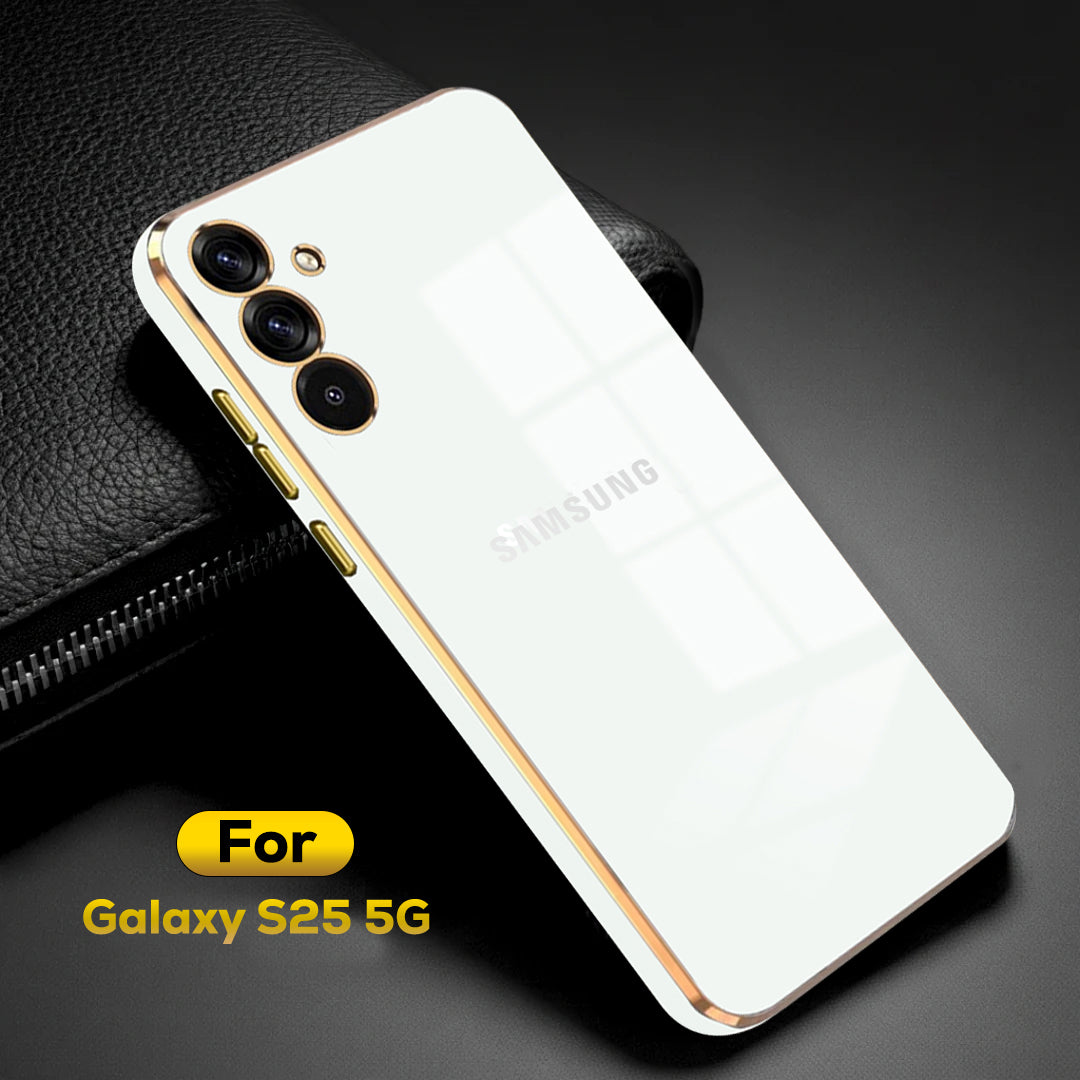 SAMSUNG GALAXY S25 5G ULTRA-SHINE GOLD ELECTROPLATED LUXURIOUS  BACK CASE WITH CAMERA PROTECTION