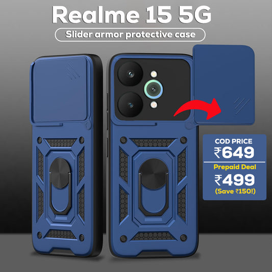 Realme 15 5G Armor Military-grade Case With Sliding Camera Cover & 360 Kickstand