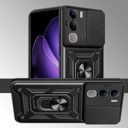 VIVO Y300 5G Armor Case with Slide Camera Cover[Military Grade 16ft. Drop Tested] Magnetic Ring Kickstand Protective Phone Case