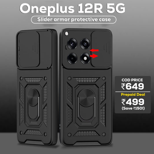 ONEPLUS 12R 5G Armor Military-grade Case With Sliding Camera Cover & 360 Kickstand
