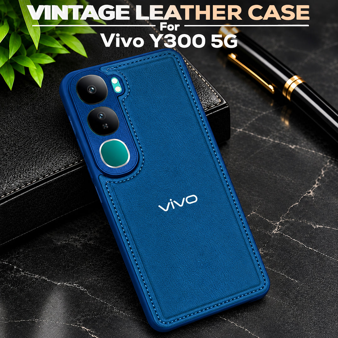 VIVO Y300 5G Vintage Leather Stitched Protective Back Case