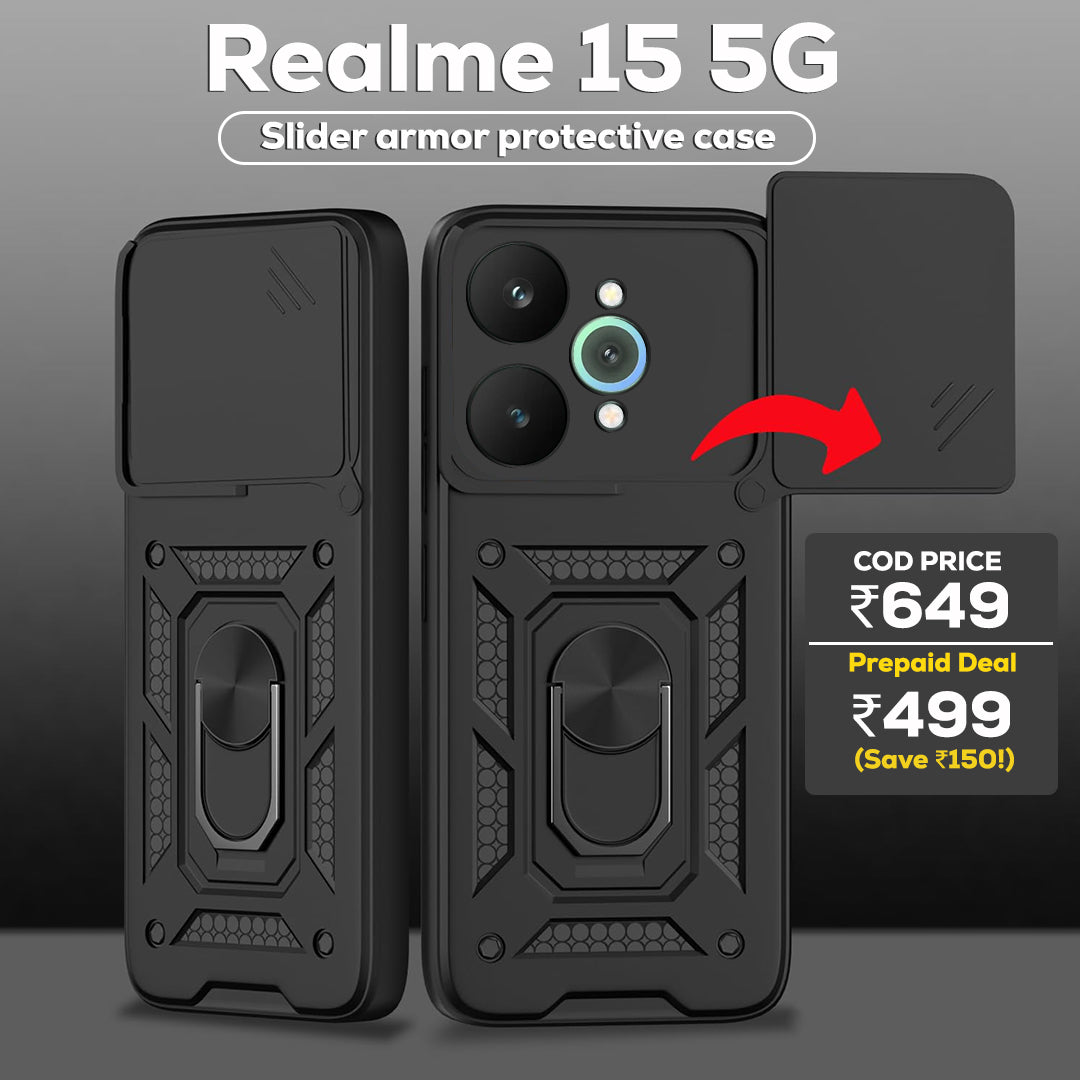 Realme 15 5G Armor Military-grade Case With Sliding Camera Cover & 360 Kickstand