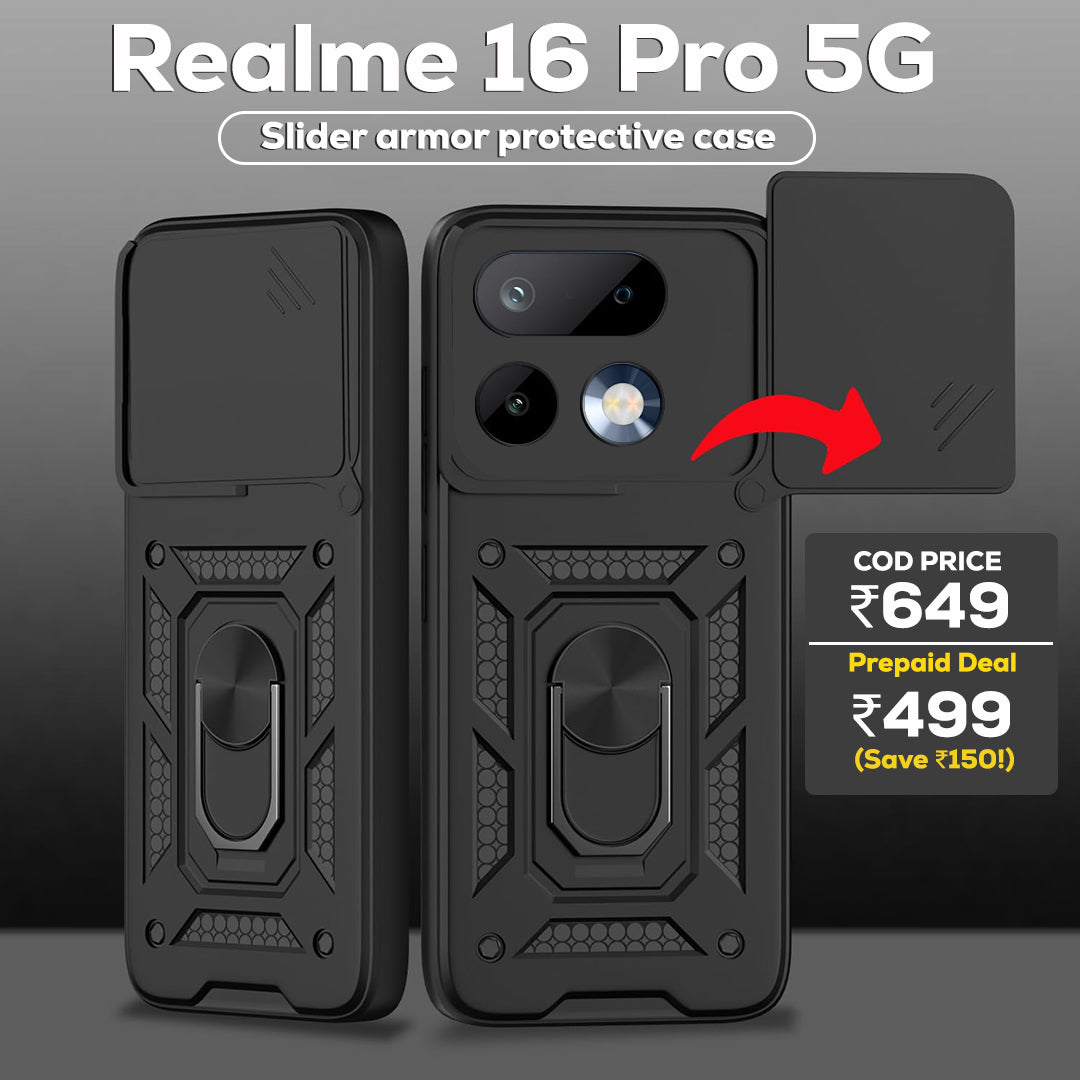 Realme 16 Pro 5G Armor Military-grade Case With Sliding Camera Cover & 360 Kickstand