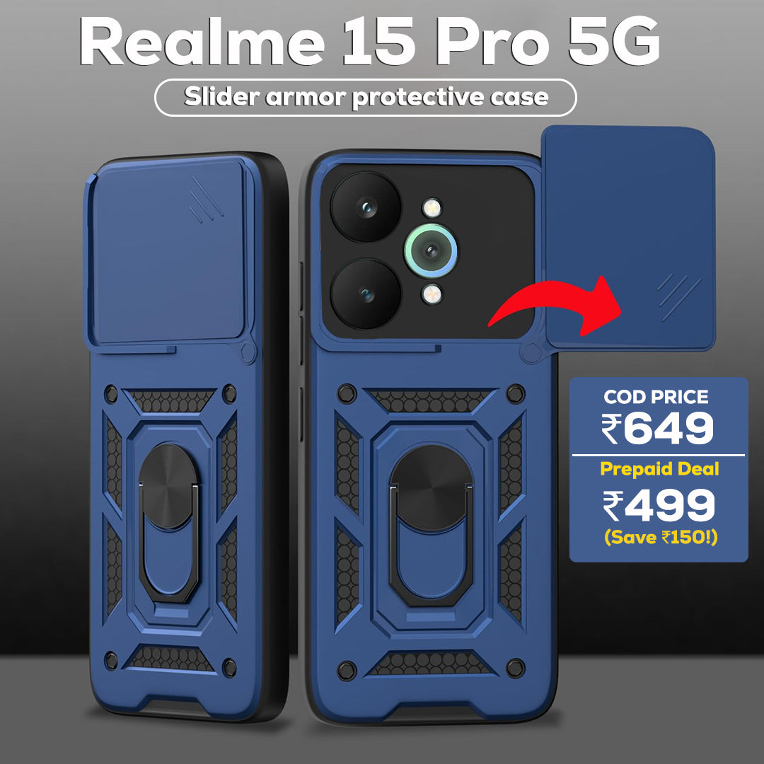 Realme 15 Pro 5G Armor Military-grade Case With Sliding Camera Cover & 360 Kickstand