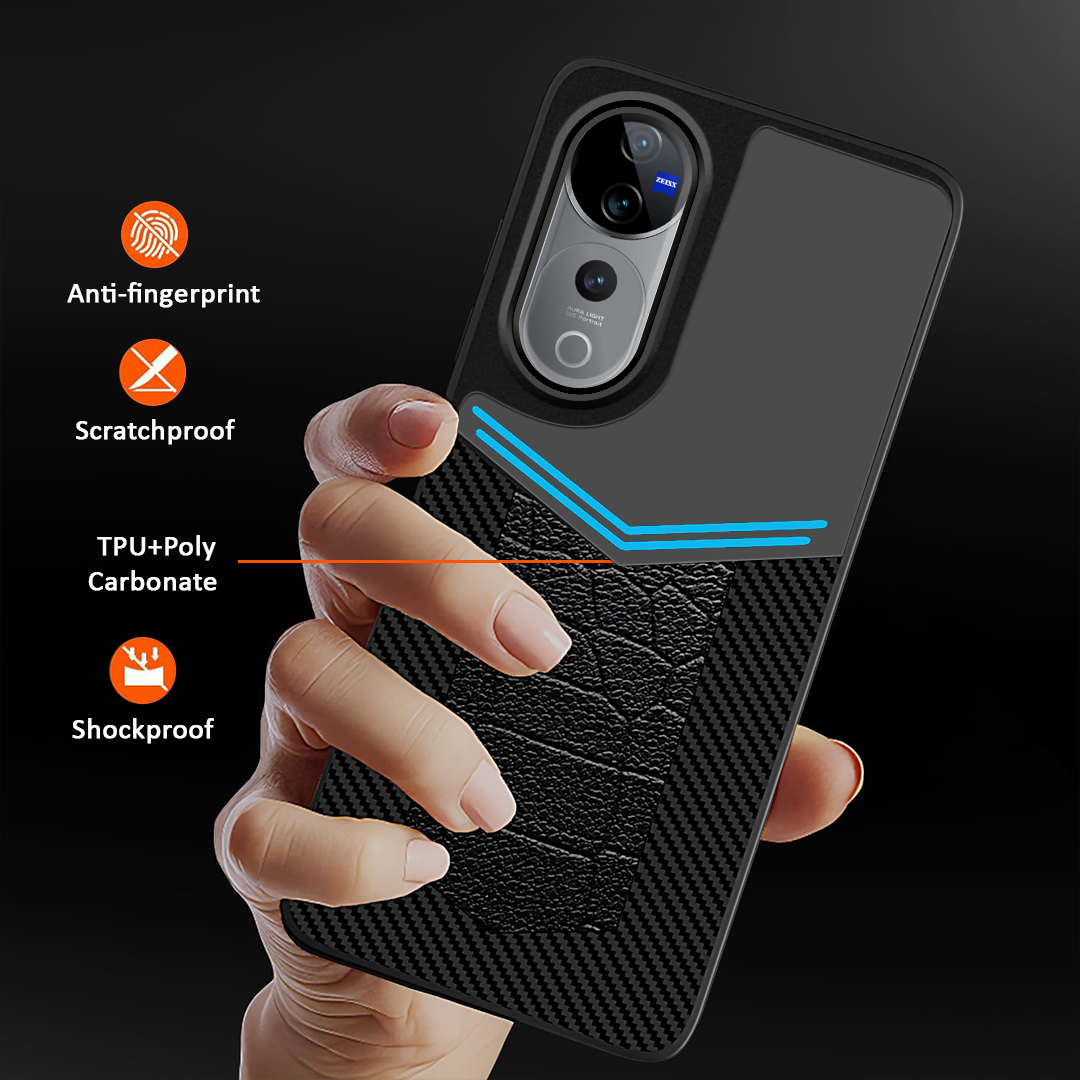 VIVO V40/V40 PRO 5G Ultra Hybrid Carbon Fiber Shockproof TPU + Poly Carbonate Back Cover Case