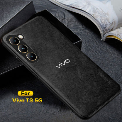 VIVO T3 5G Business Style PU LEATHER PROTECTIVE BACK CASE WITH CAMERA PROTECTION
