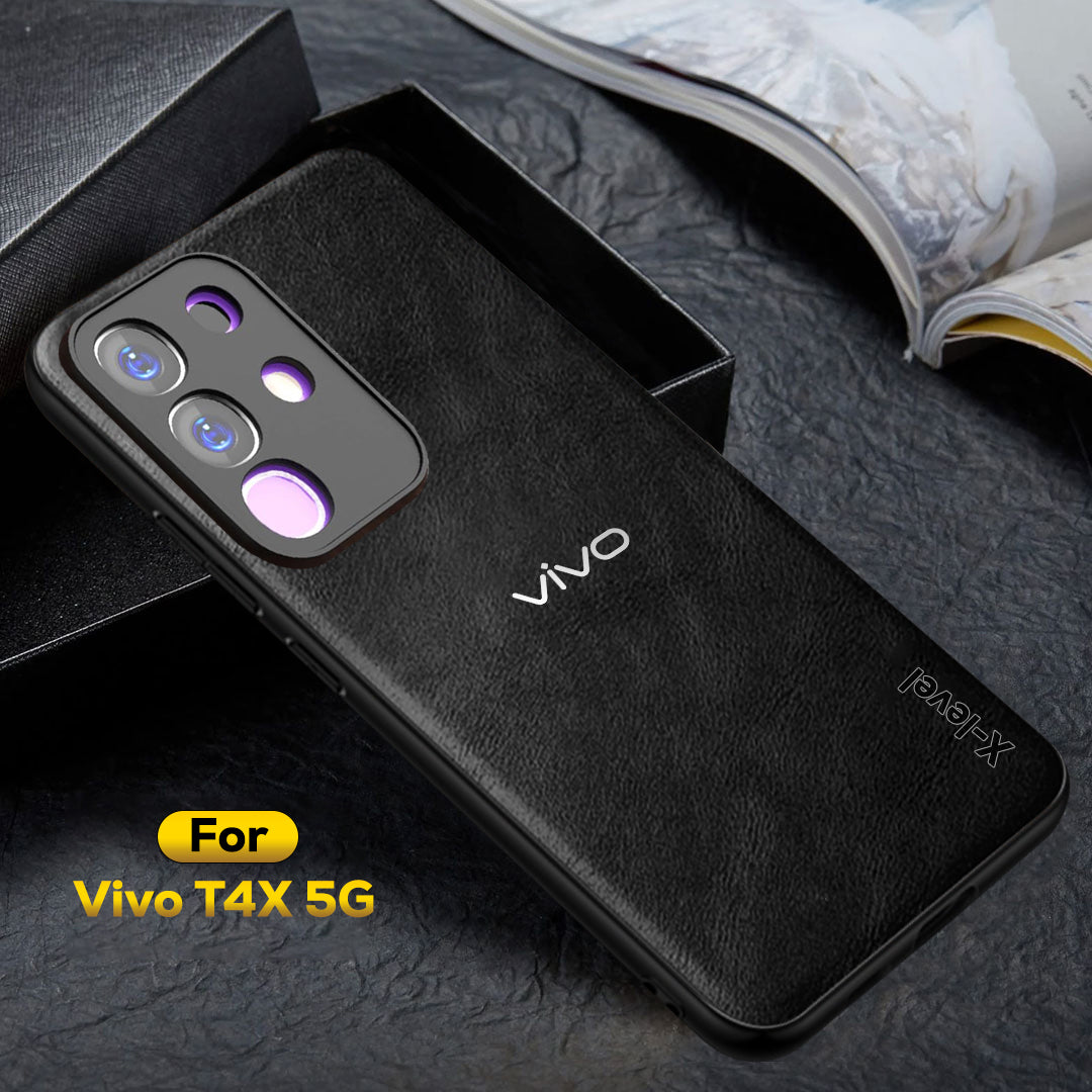 VIVO T4x 5G  Business Style  PU LEATHER PROTECTIVE BACK CASE WITH CAMERA PROTECTION