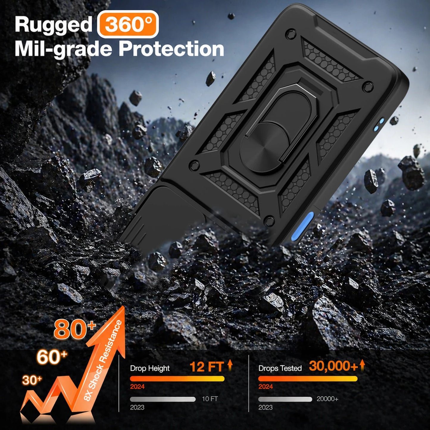 ONEPLUS 12R 5G Armor Military-grade Case With Sliding Camera Cover & 360 Kickstand