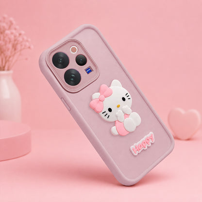 VIVO V70 5G Soft Silicone 3D Hello Kitty character design Back Case with Camera Protection