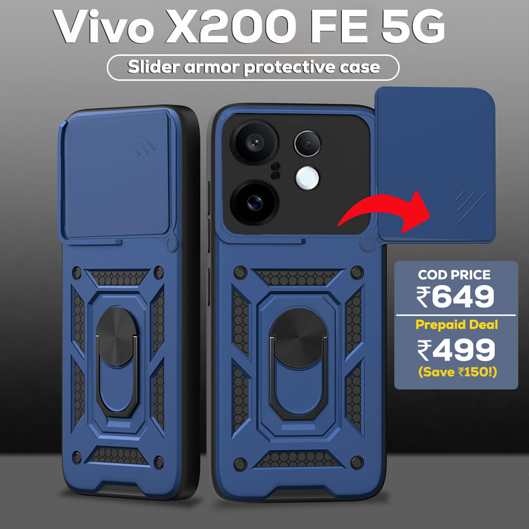 VIVO X200 FE 5G Armor Military-grade Case With Sliding Camera Cover & 360 Kickstand