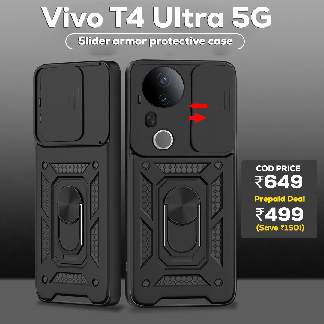 VIVO T4 ULTRA 5G Armor Military-grade Case With Sliding Camera Cover & 360 Kickstand