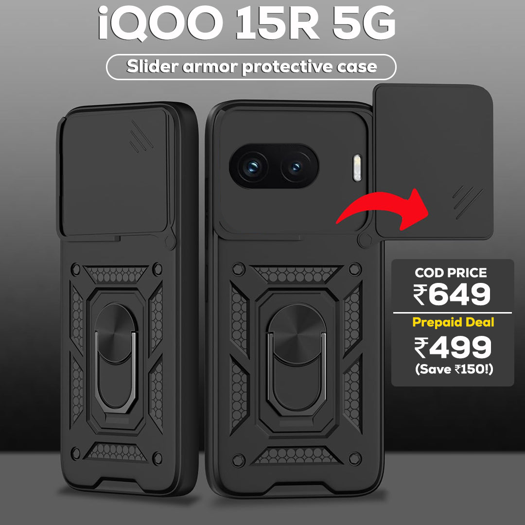 iQOO 15R 5G Armor Military-grade Case With Sliding Camera Cover & 360 Kickstand