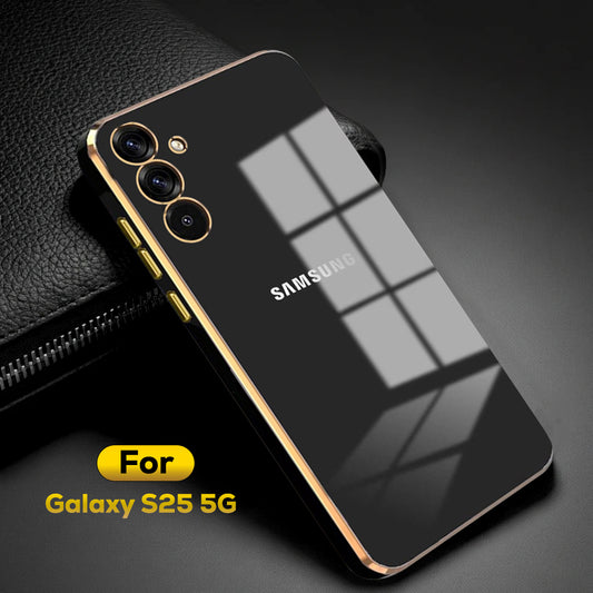 SAMSUNG GALAXY S25 5G ULTRA-SHINE GOLD ELECTROPLATED LUXURIOUS BACK CASE WITH CAMERA PROTECTION