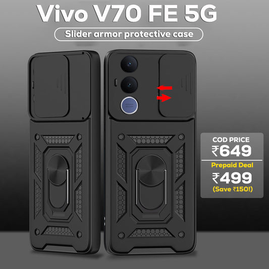 VIVO V70 FE 5G Armor Military-grade Case With Sliding Camera Cover & 360 Kickstand