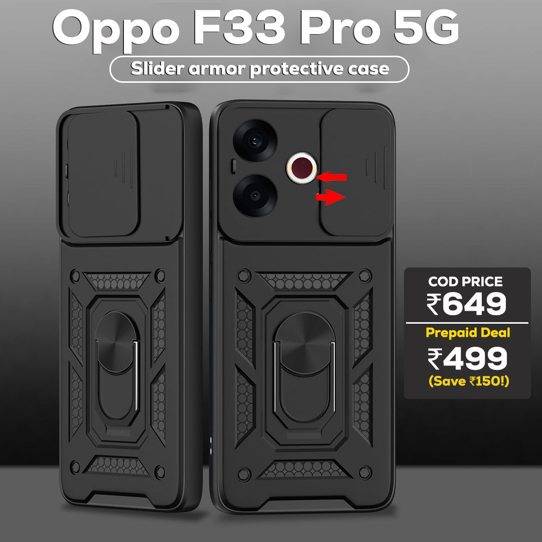 Oppo F33 PRO 5G Armor Military-grade Case With Sliding Camera Cover & 360 Kickstand