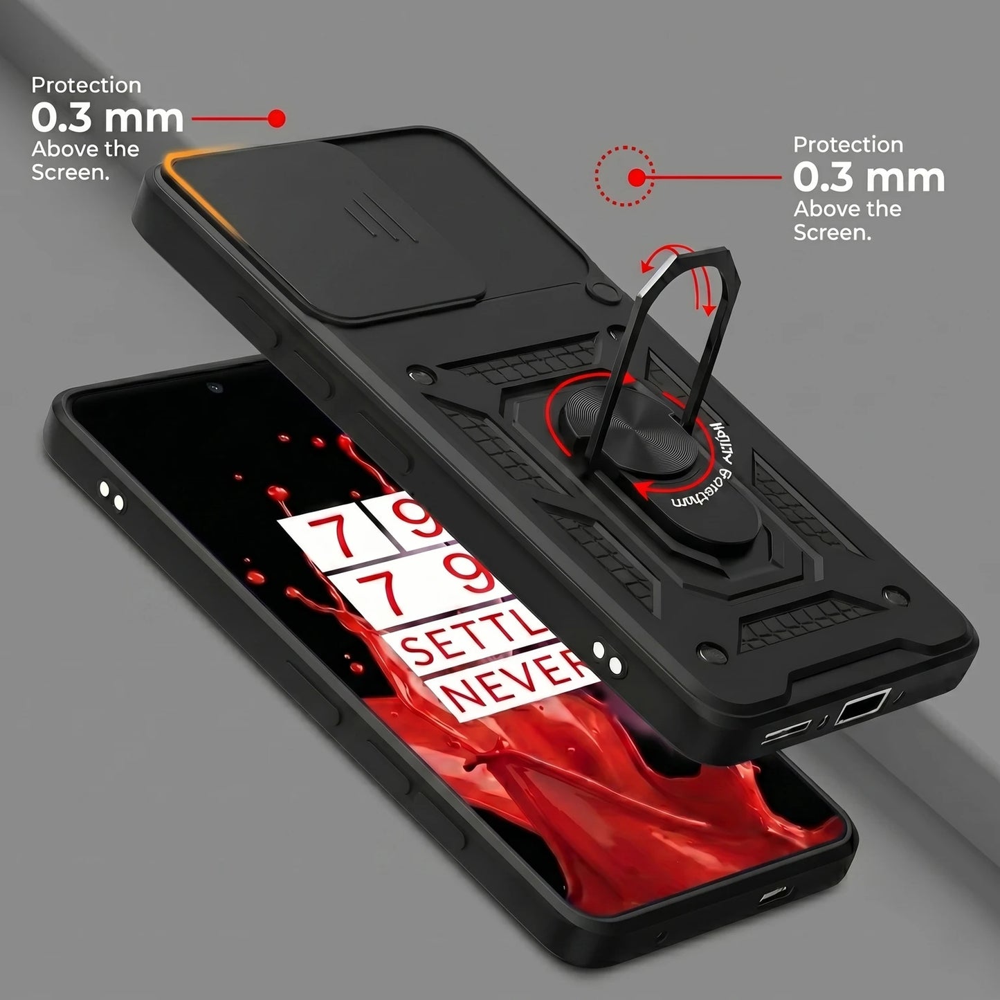 ONEPLUS 12R 5G Armor Military-grade Case With Sliding Camera Cover & 360 Kickstand