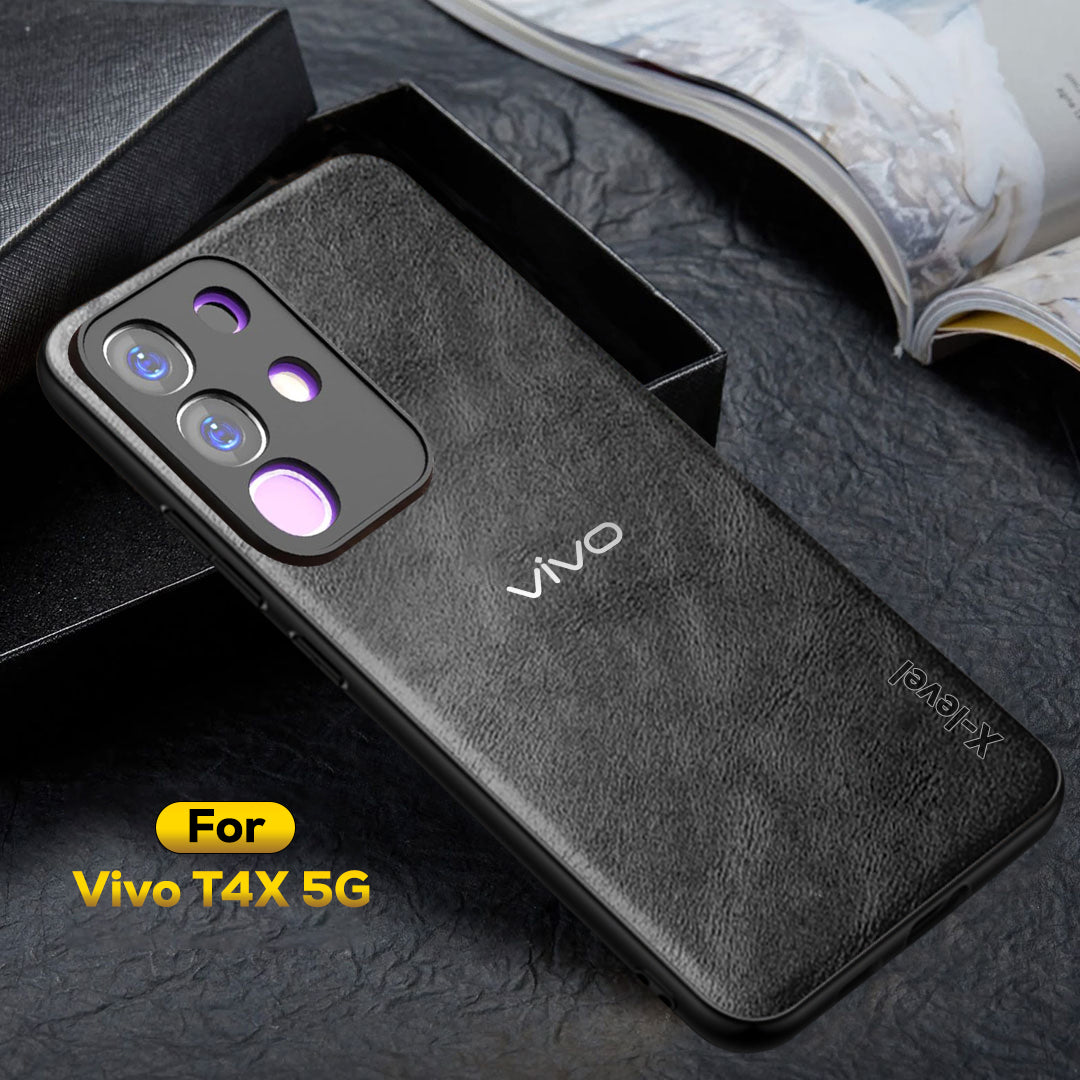 VIVO T4x 5G  Business Style  PU LEATHER PROTECTIVE BACK CASE WITH CAMERA PROTECTION