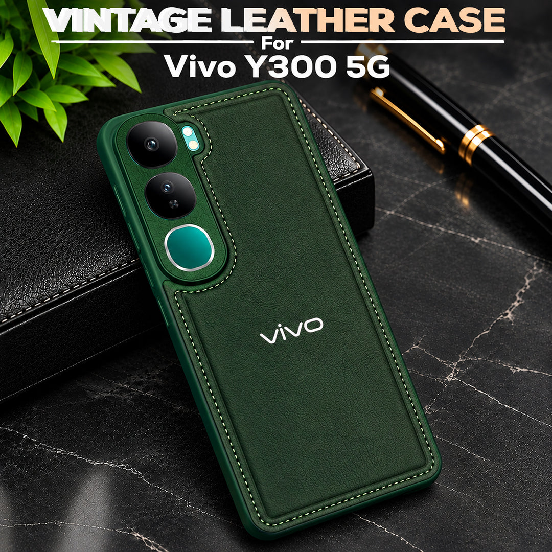 VIVO Y300 5G Vintage Leather Stitched Protective Back Case