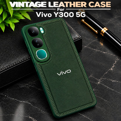 VIVO Y300 5G Vintage Leather Stitched Protective Back Case