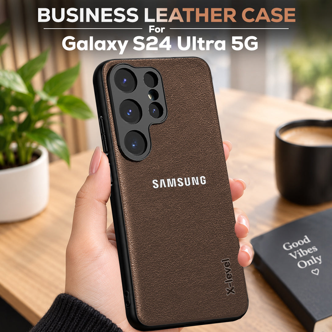 Samsung Galaxy S24 ULTRA 5G BUSINESS STYLE PU LEATHER PROTECTIVE BACK CASE WITH CAMERA PROTECTION
