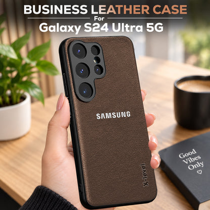 Samsung Galaxy S24 ULTRA 5G BUSINESS STYLE PU LEATHER PROTECTIVE BACK CASE WITH CAMERA PROTECTION