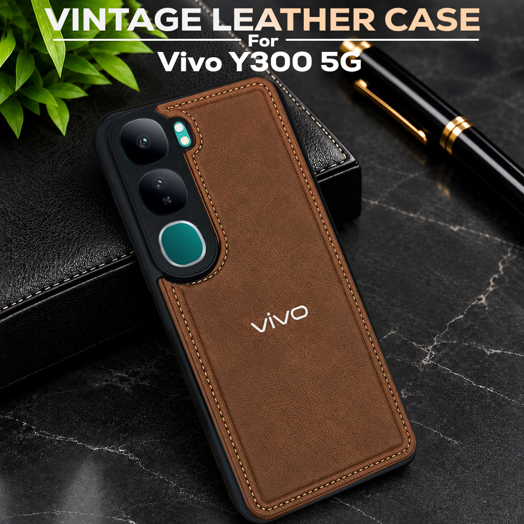 VIVO Y300 5G Vintage Leather Stitched Protective Back Case