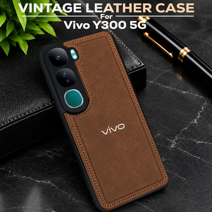 VIVO Y300 5G Vintage Leather Stitched Protective Back Case