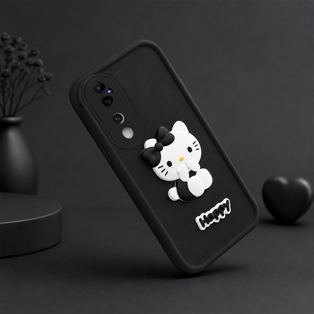 VIVO V40 5G Soft Silicone 3D Hello Kitty character design Back Case with Camera Protection