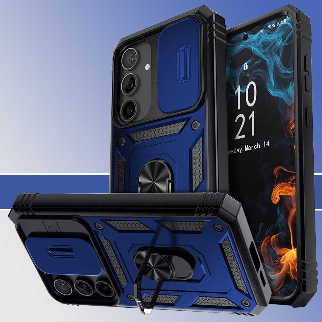 Galaxy A35 5g Armor Case with Slide Camera Cover[Military Grade 16ft. Drop Tested] Magnetic Ring Kickstand Protective Phone Case