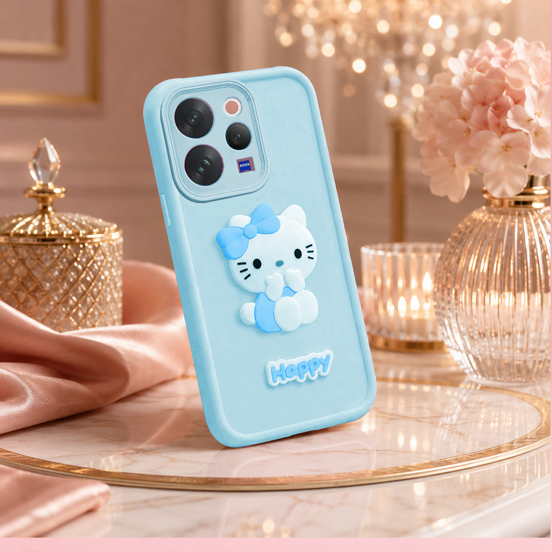 VIVO V70 5G Soft Silicone 3D Hello Kitty character design Back Case with Camera Protection