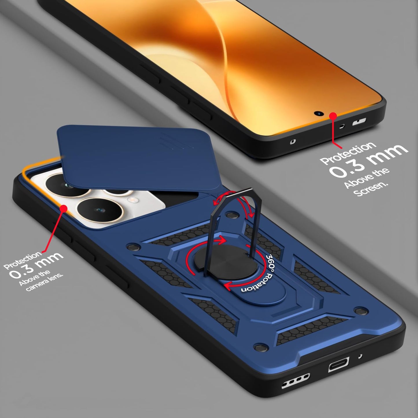 Realme 15 Pro 5G Armor Military-grade Case With Sliding Camera Cover & 360 Kickstand