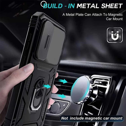 VIVO Y300 5G Armor Case with Slide Camera Cover[Military Grade 16ft. Drop Tested] Magnetic Ring Kickstand Protective Phone Case