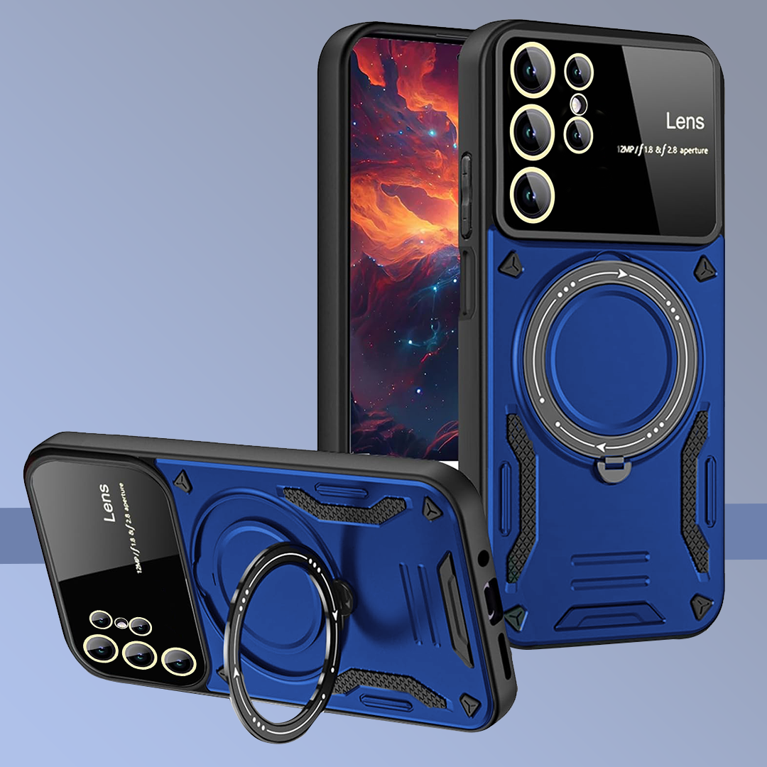 SAMSUNG GALAXY S23 Ultra 5G Heavy Duty Rugged Shockproof Camera Lens Protector Phone Cover with Kickstand